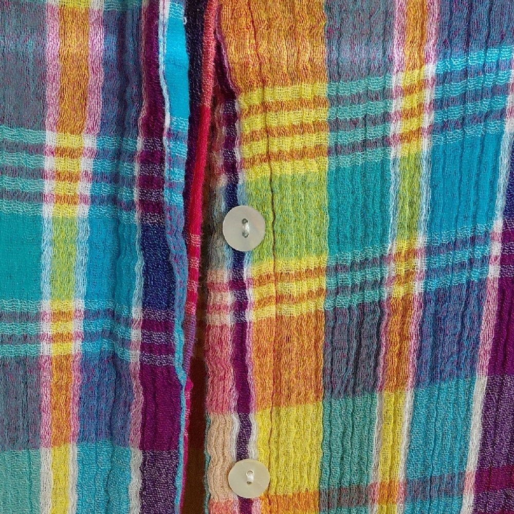 Soft Surroundings Multicolor Plaid Top with Lace Detail - Picture 4 of 5